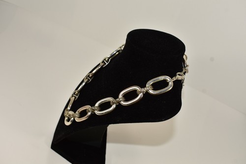VINTAGE DANA BUCHMAN SILVER - TONE HAMMERED OVAL LINK CHAIN NECKLACE 19" - Picture 7 of 7