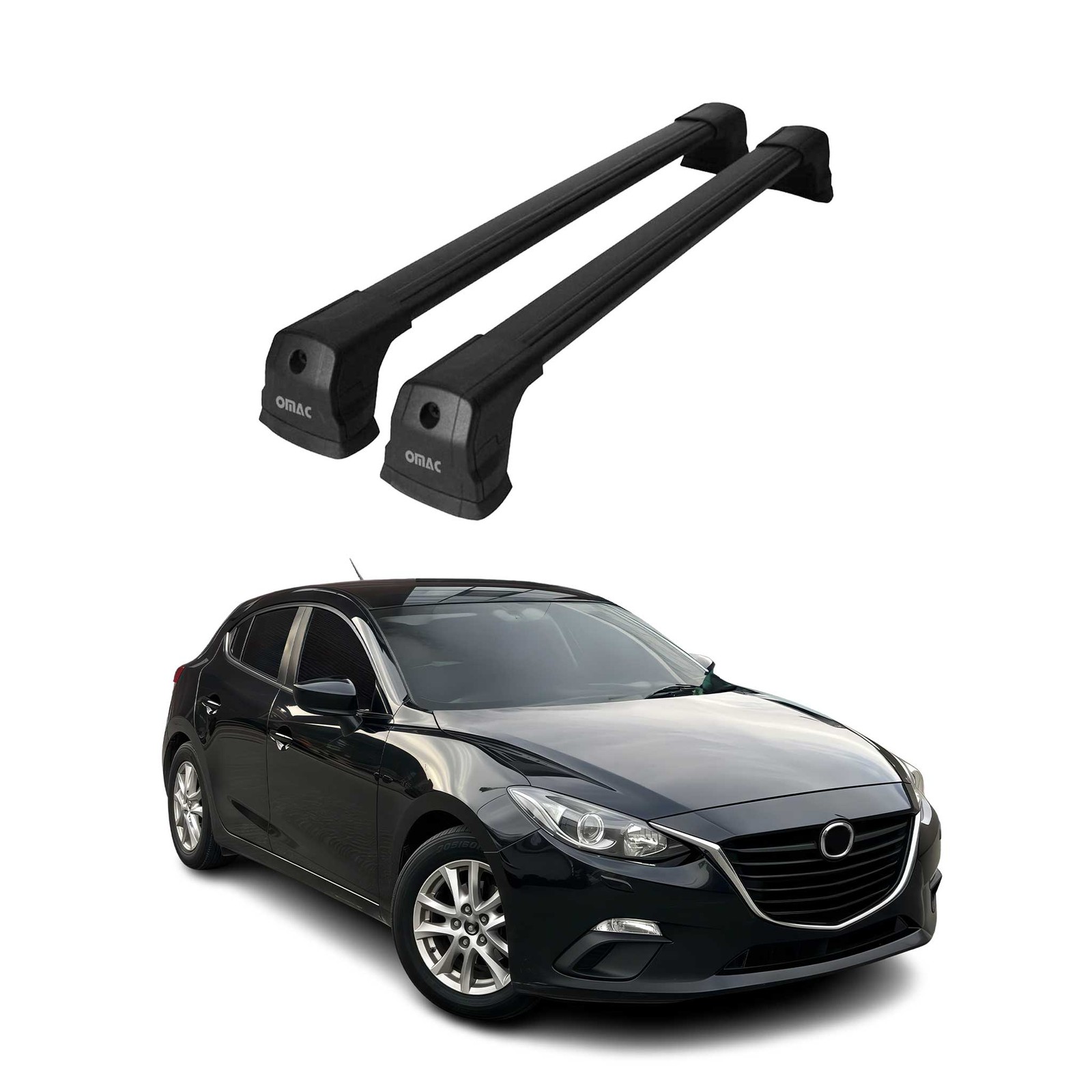 Barres de toit alu noir pour Mazda 3 Hatchback et Berline 2014-2018