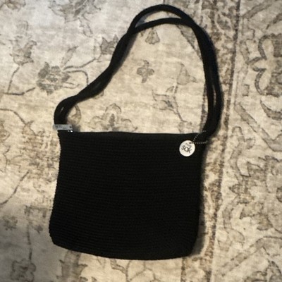 The Sak Black Crochet Shoulder Bag Zip Closure with Logo Charm