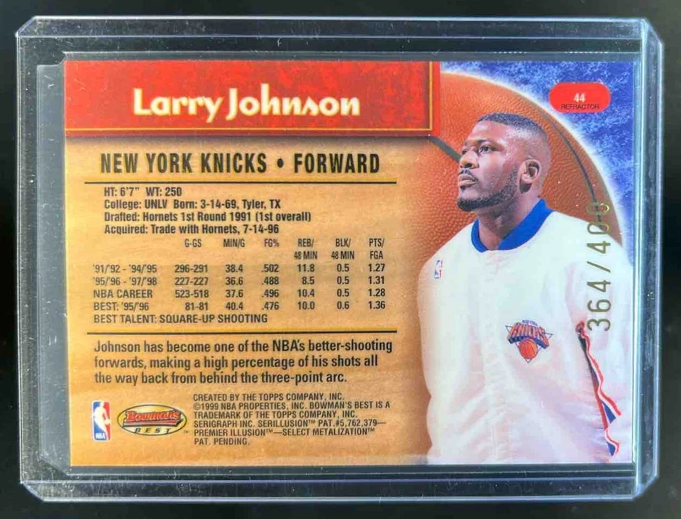 1998-99 Bowman's Best Larry Johnson Refractor #364/400 Knicks - Image 2 of 2