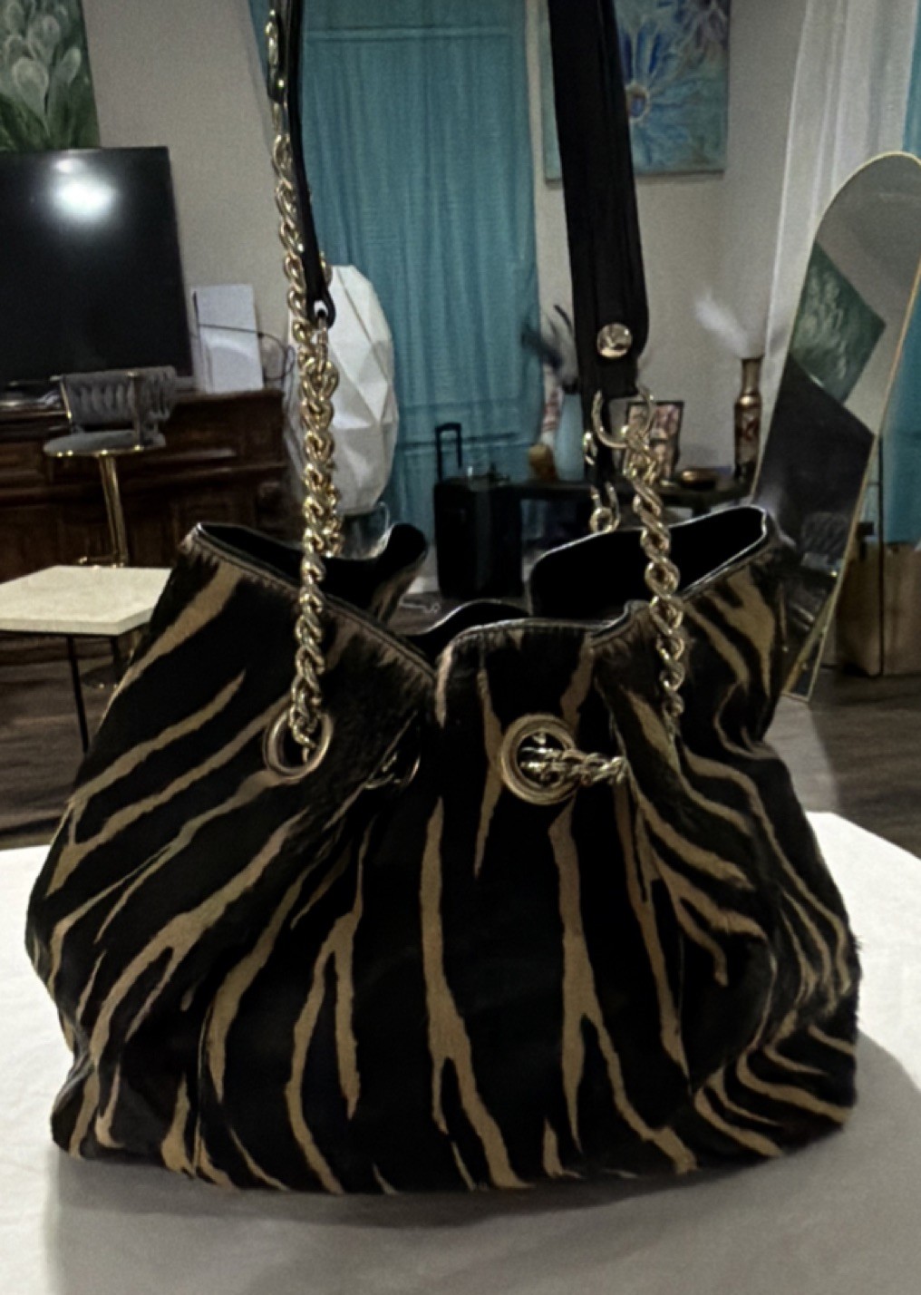 Authentic Roberta Gandolfi Made in Italy Animal Print Shoulder Bag Gold Chain