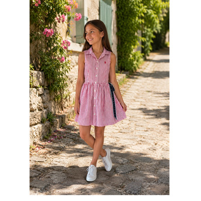 Polo Ralph Lauren Hemdblusenkleid rot/weiß gestreift ärmellos Gürtel 10