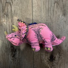 Vintage 1992 Determined Triceratops Dinosaur Stuffed Animal Pink Fabric