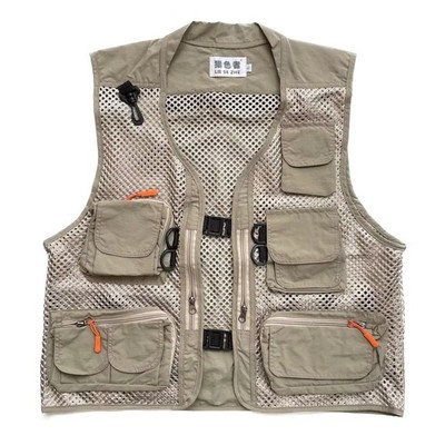 Rizanee Men Mesh Breathable Multi-Pocket Vest Outdoor Travelers Fly Fishing P...