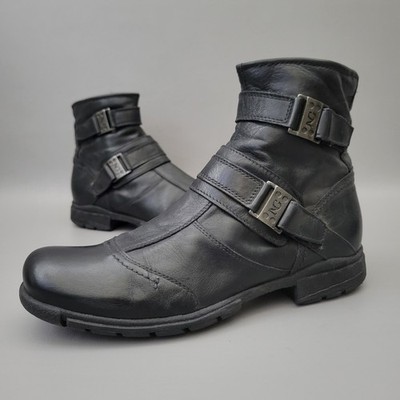 NERO GIARDINI Biker Black Leather Boots Double Strap Side Zip Size 39-8.5 US
