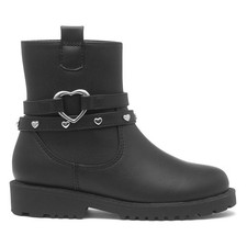 Walkright Girls Boots Black Kids Ankle Zip Studs Hearts Lane SIZE
