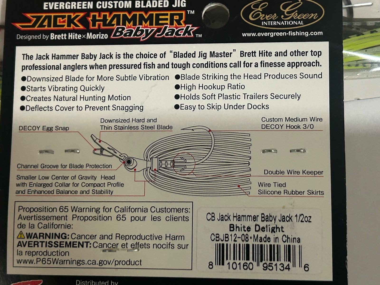 LOT OF 3 Baby Jack Hammer Zman Chatterbait Evergreen 1/2 Oz BHITE DELIGHT COLOR - Image 3