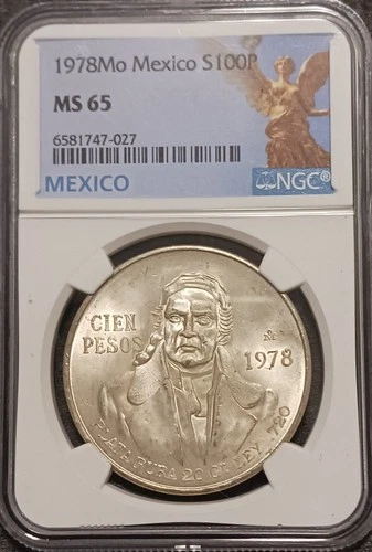 1978 MEXICO Silver 100 PESOS NGC MS65