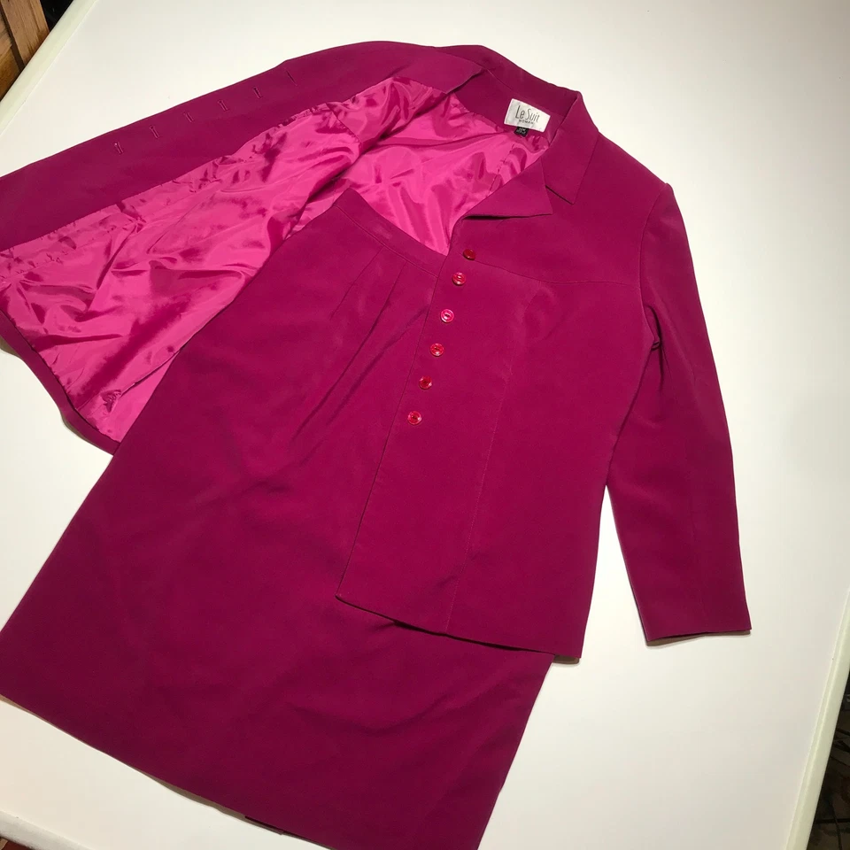 Chaqueta Blazer y Falda Lápiz Le Suit Dos Piezas Para Mujer 14W Forrada Púrpura *Mancha* Foto 2 de 4