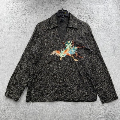 Custo Barcelona Bird Geometric Embroider Bell Sleeve V Neck Y2K Top Women Size 4