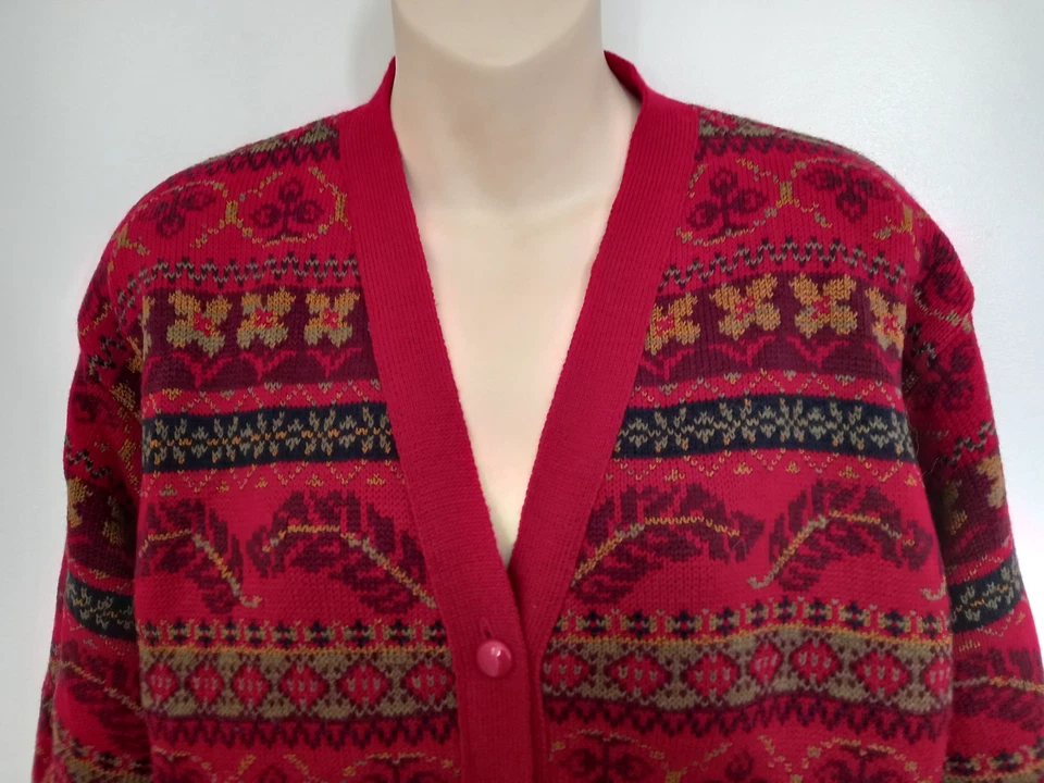 Vintage 70s 80s Funky Red Xmas Knitwear Cardigan size M 14 16 UK Made in England - Image 4 of 4