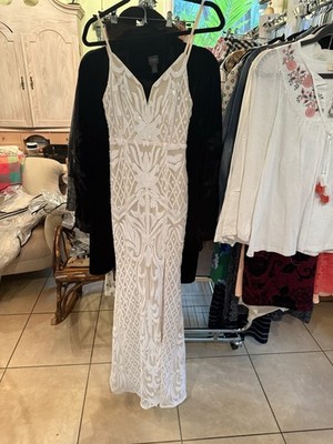 Lulus Women s Maxi Dress Size XS Ivory Sequin Beaded Gown Sleeveless Formal Wear