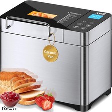 Professional 710W Bread Machine - Healthy Ceramic Pan & 53 Recipes Included