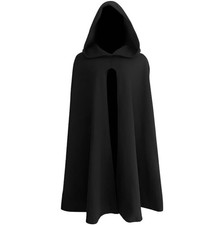 Medieval Hooded Cloak Cape Black Imitation Wool 39 Inch Halloween Cosplay Witch