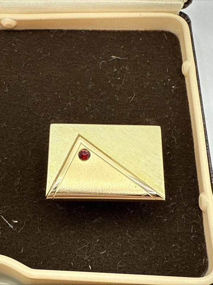 Vintage Swank brushed gold-tone geometric W/ Small Red Rhinestone cufflinks - Image 2 of 4