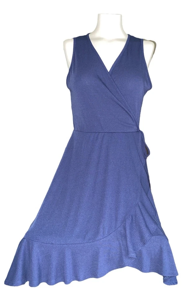 Vestido Soprano Mujer Sin Mangas Envolvente Azul Cruzado Volantes Midi Talla Grande EE. UU. Foto 2 de 4