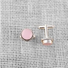 Rose Chalcedony Stone Pink Brother Gifts Art Deco Classic Cufflinks 925 Silver