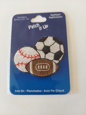 Sports Balls Football Soccer Baseball Iron-On Applique Patch NIP 2" x 1.5"
