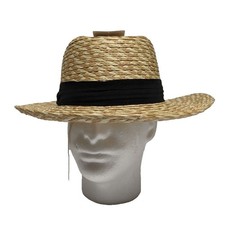 Panama Hat 3-inch Brim Wide Pleated Hatband Black Sweatband with Clip  NEW 