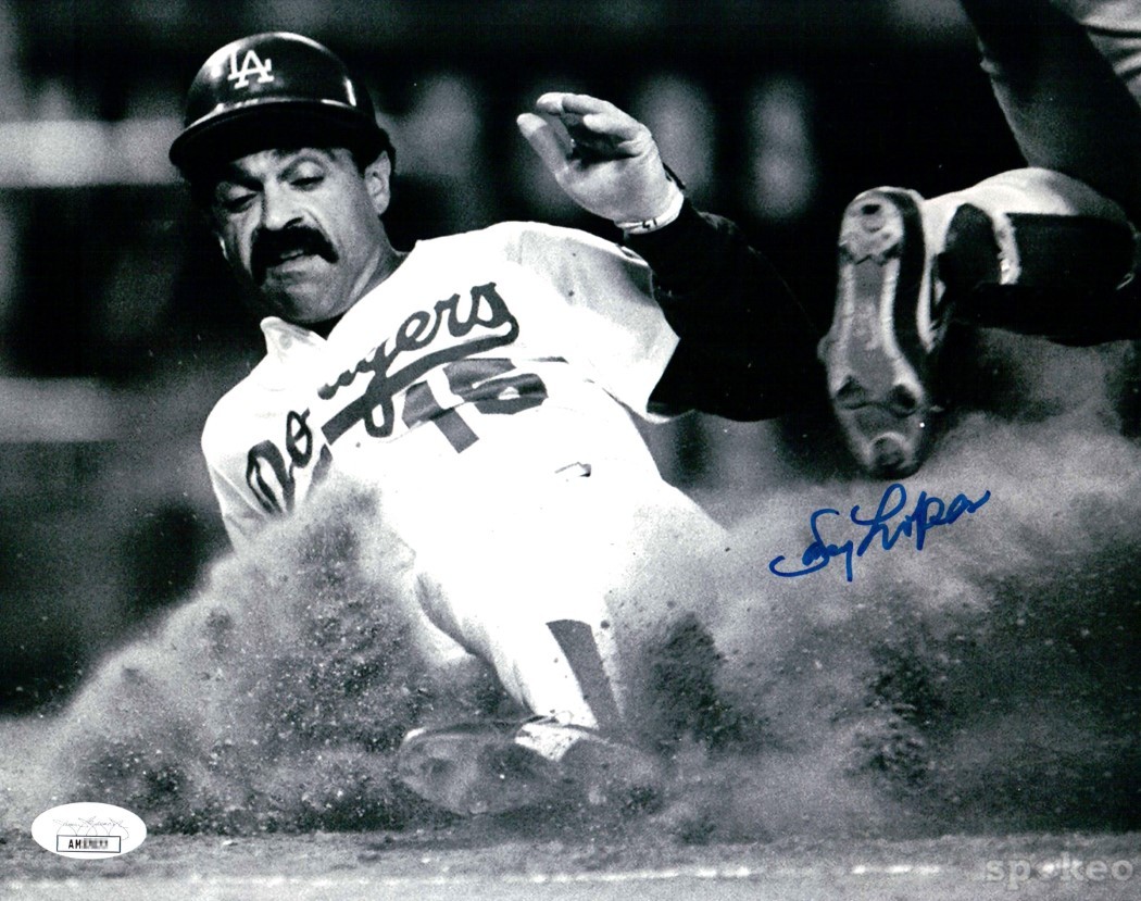 Davey Lopes Autographed Signed Los Angeles Dodgers 8X10 Photo Sliding B/W JSA 