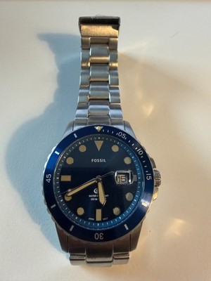 Fossil - Men's Blue Dive Three-Hand Date Silver-Tone Stainless Steel Watch 42mm