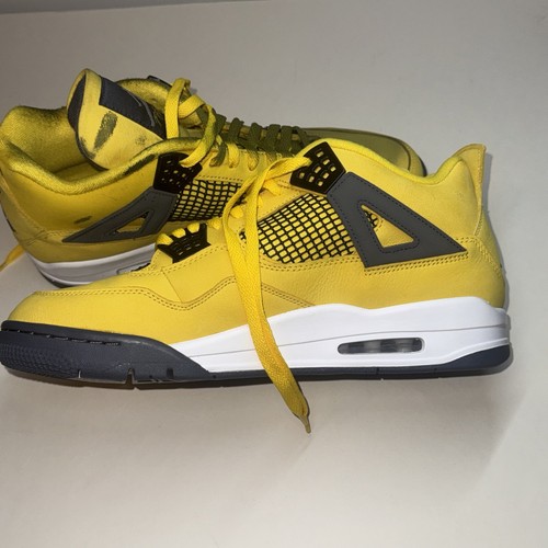 New Nike Air Jordan 4 Retro Lighting Tour Yellow Black mens 13 Left Shoe Stained - Picture 17 of 21
