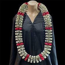 Graduation Money Celebration Lei 50 Bills Folded Deep Red W/Black Beads