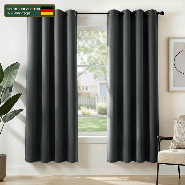Gardinen Blickdichte VorhäNge Hitzeschutz Thermovorhang Dunkelgrau 140X245 Cm-image