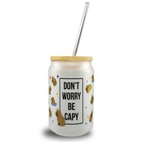 Dont Worry Be Capy Capybara Trinkglas Mit Bambusdeckel