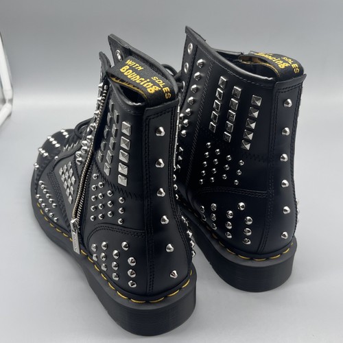 Dr. Martens 1460 Studded Side Zip Atlas Leather 8-Eye Black Boots Sz 11 / Wmn 12 - Picture 2 of 7