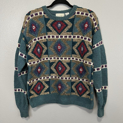 Vintage Norm Thompson Handknit Sweater Medium Ramie Blend Textured Cozy Cabin