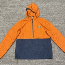 LL Bean Katahdin Insulated Pullover Men Small Blue Orange Hood Quilted Logo