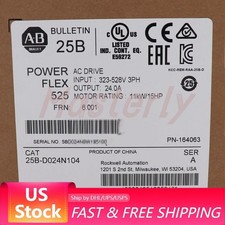 2022 Allen Bradley 25B-D024N104 /A Powerflex 525 AC Drive 15HP Surplus SEALED