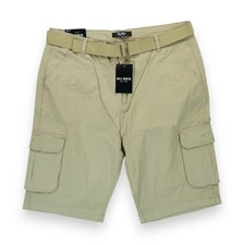 BLU ROCK NEW YORK MENS FLEX STRETCH BELTED CARGO SHORTS - SIZE: MEN 32 - KHAKI
