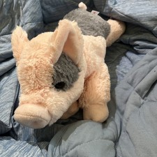 Aurora Pink Gray Piglet Plush 13  Spotted Pig Stuffed Animal Laying Down