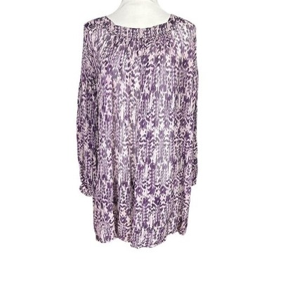 Etoile Isabel Marant Women's Sheer Silk Purple Abstract Print Tunic Dress Size 2