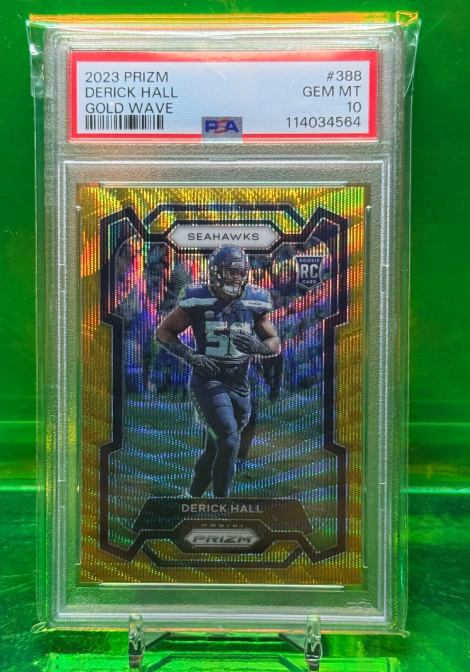 POP 1 PSA 10 #3/10 RC 2023 Derick Hall GOLD WAVE Prizm DE SEAHAWKS DARK SIDE