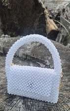 Handmade White Crystal Beaded Bag
