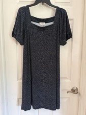 LOFT Outlet Dress Large Short-Sleeved Navy Dot NWT