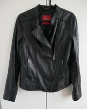 Edc By Esprit Womens Black Leather Biker Jacket Size M (size 10/12 Uk / 38 Eu)