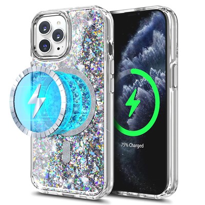 For iPhone 11 12 13 14 15 16 16e Plus Pro Max Case Glitter Magsafe Protector