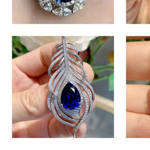 Authentic 2.50Ct Pear Cut Natural Sapphire Feather Pendant 14K White Gold Plated 18" Chain