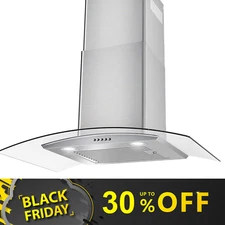 30 inch Wall Mount Range Hood 450CFM Cook Vent Stainless Steel Glass