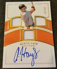 AUSTIN HAYS 2018 NATIONAL TREASURES ROOKIE TRIPLE RELIC AUTO SP #8/49 *ORIOLES* 