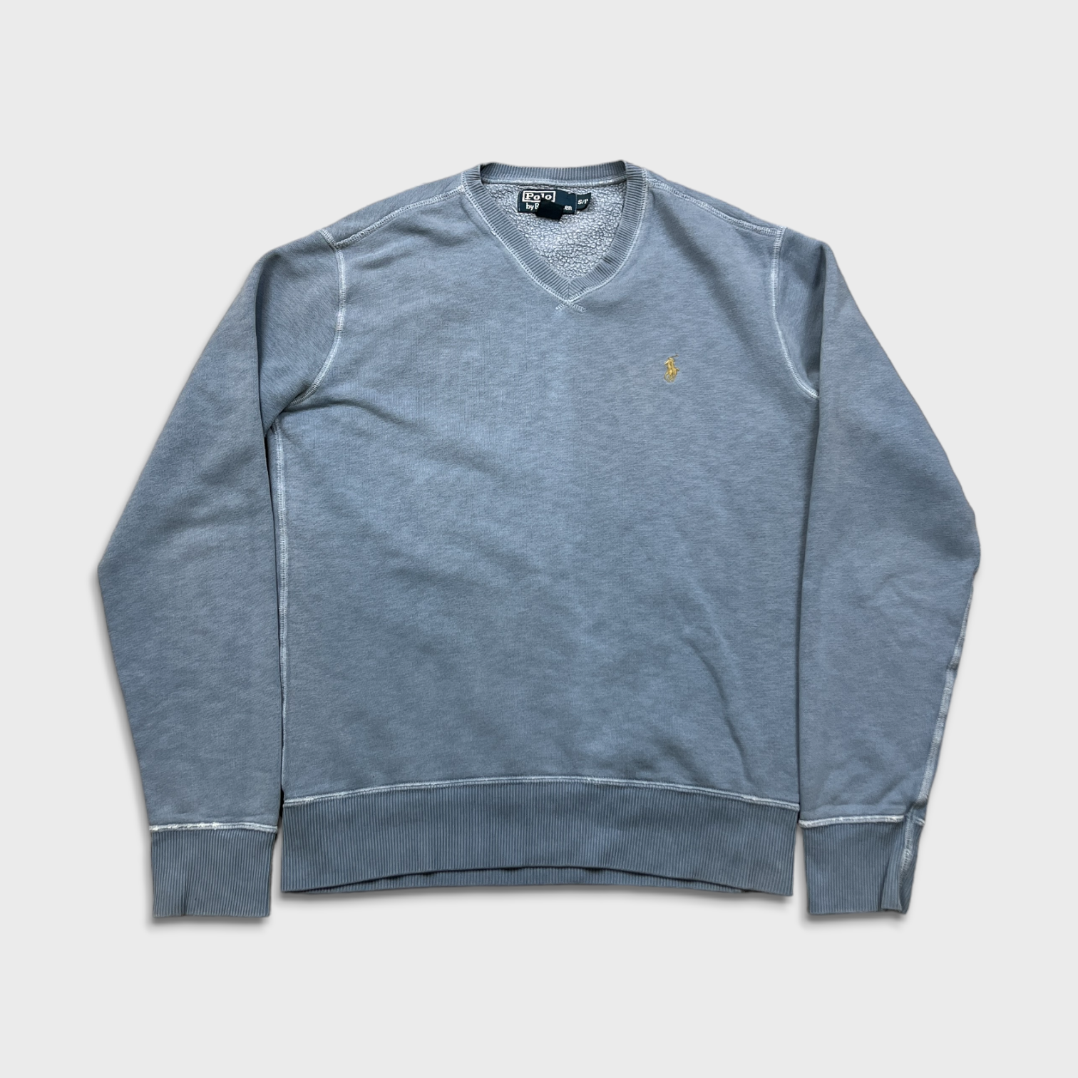 Polo Ralph Lauren vintage anni 90 felpa uomo pullover piccolo blu pony scollo a V