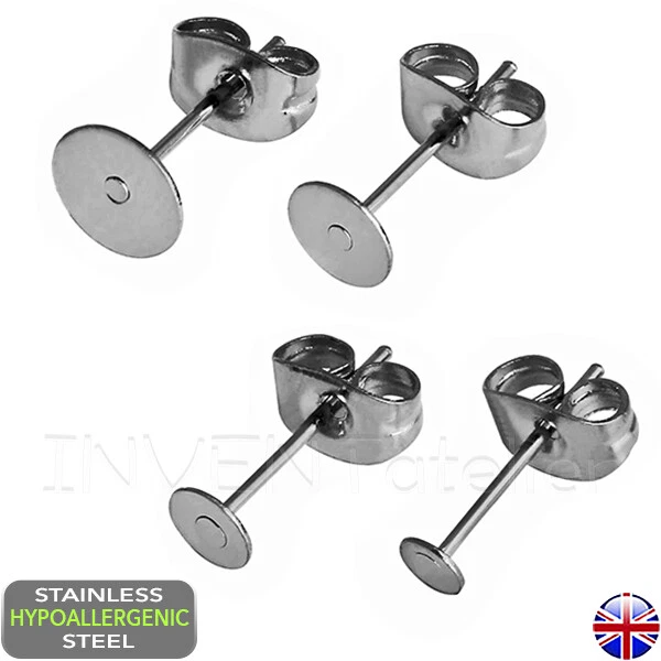 100x 200x Stainless Steel Flat Pad Earring Posts 3 6mm With Butterfly Back 517B