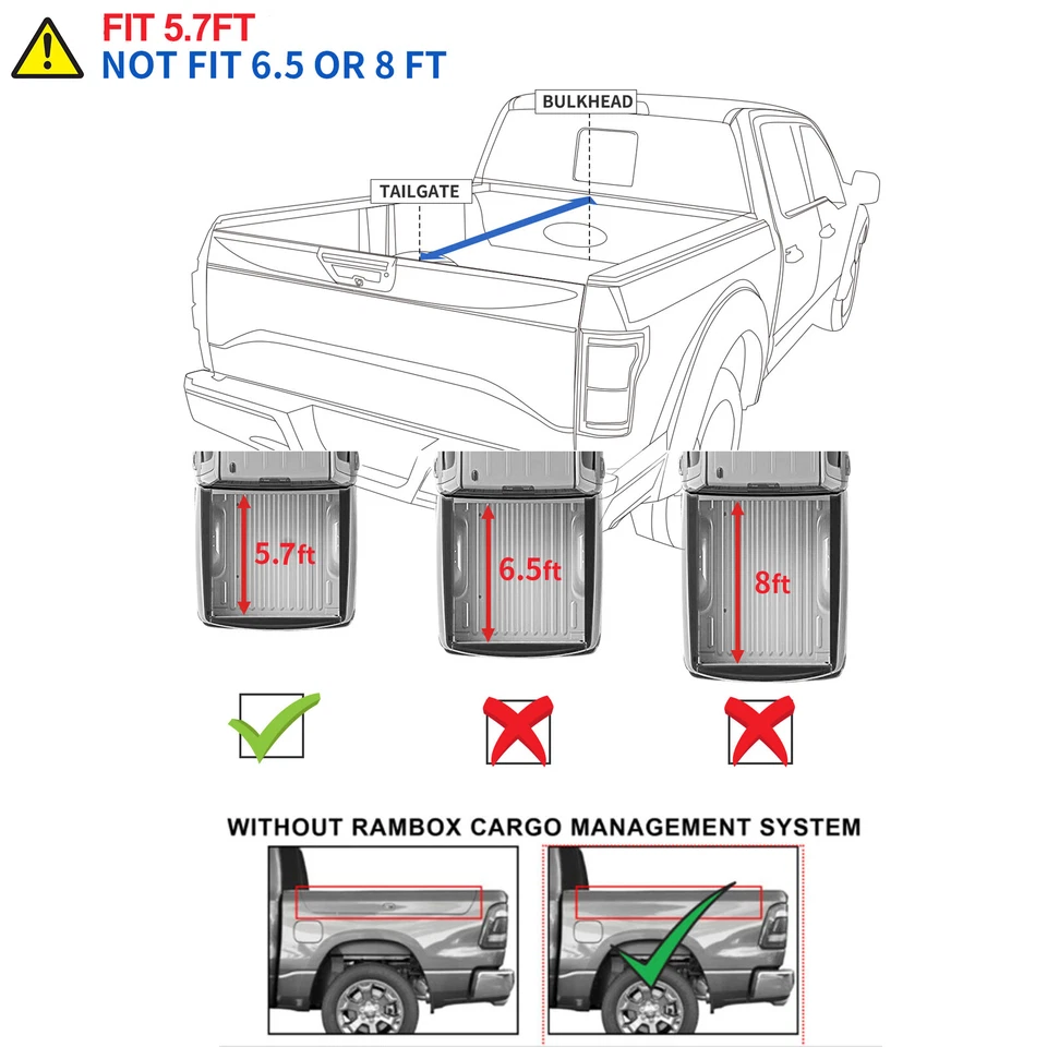 5.7ft Tonneau Cover Roll Up For 2009- 2018 Dodge Ram 1500 19-24 Ram 1500 Classic Foto 3 de 4