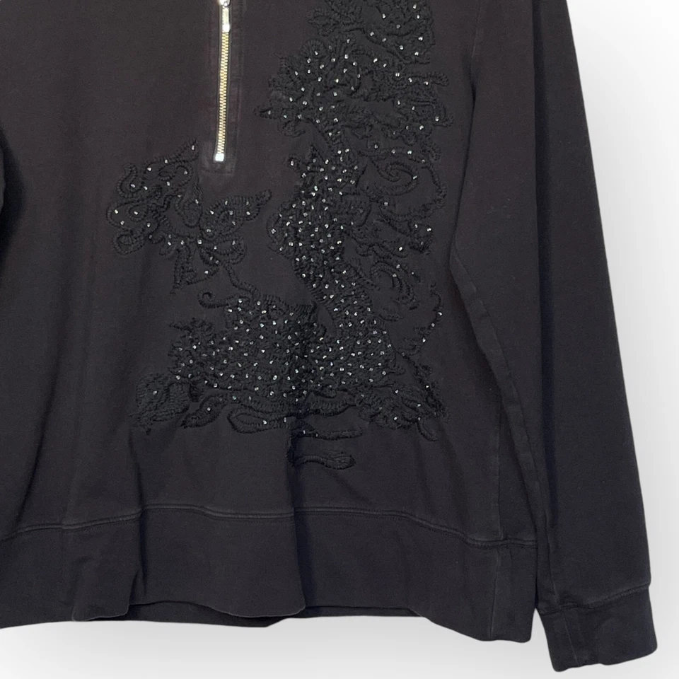 Sudadera con capucha Coldwater Creek 1/2 cremallera para mujer talla M negra floral bordada elástica Foto 3 de 4