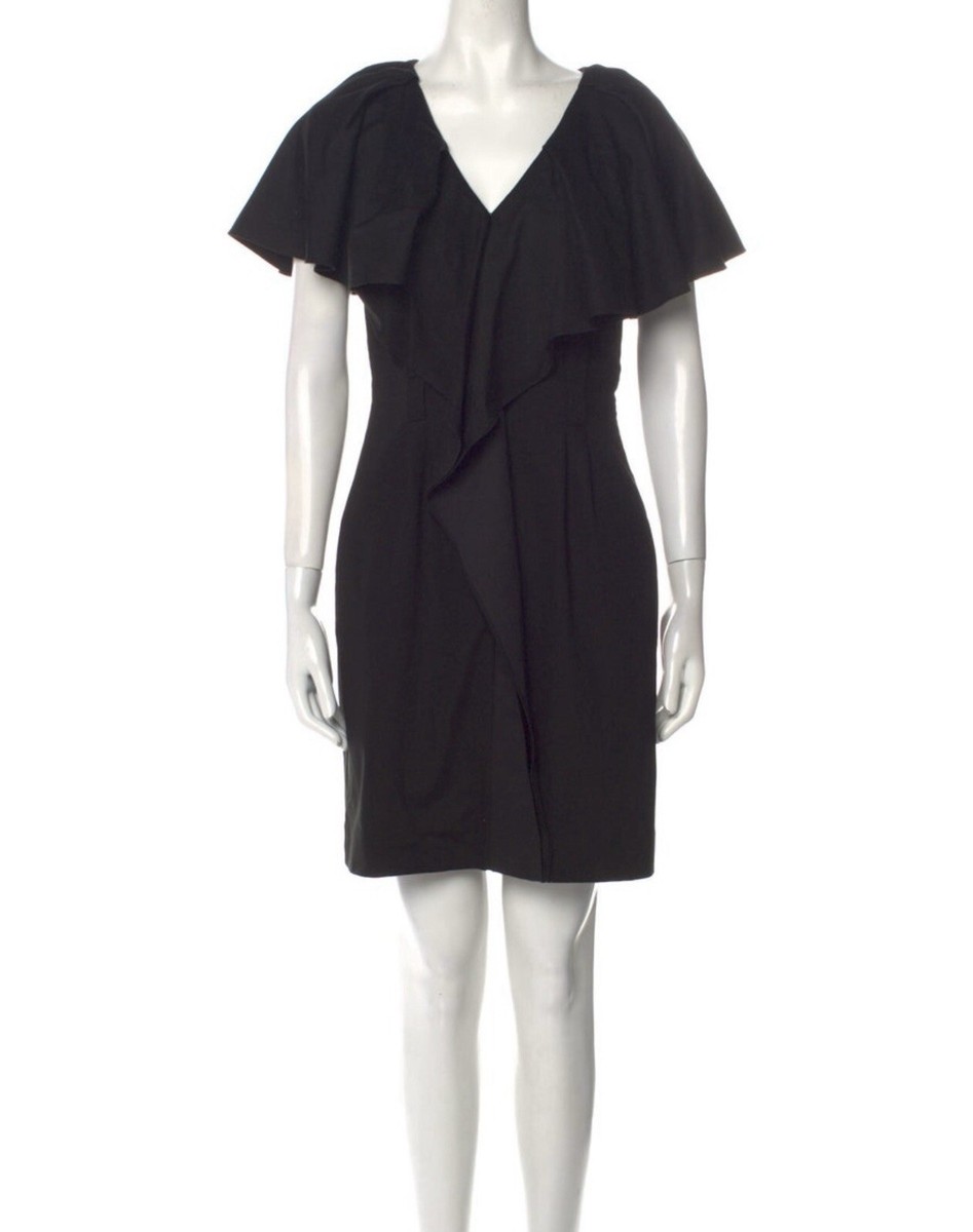 sachin and babi light blue dress Black Halo V-Neck Short Sleeve Ruffle Cocktail Mini Dress Size 6