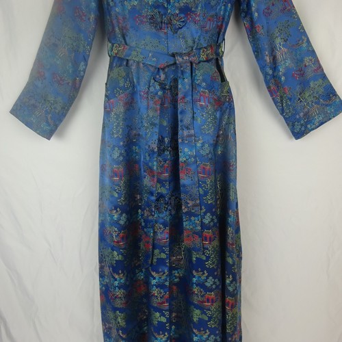 Vintage Peony Brand Blue Brocade Kimono / Robe Shanghai ~ Sz 34 ~ See Meas. - Picture 6 of 20